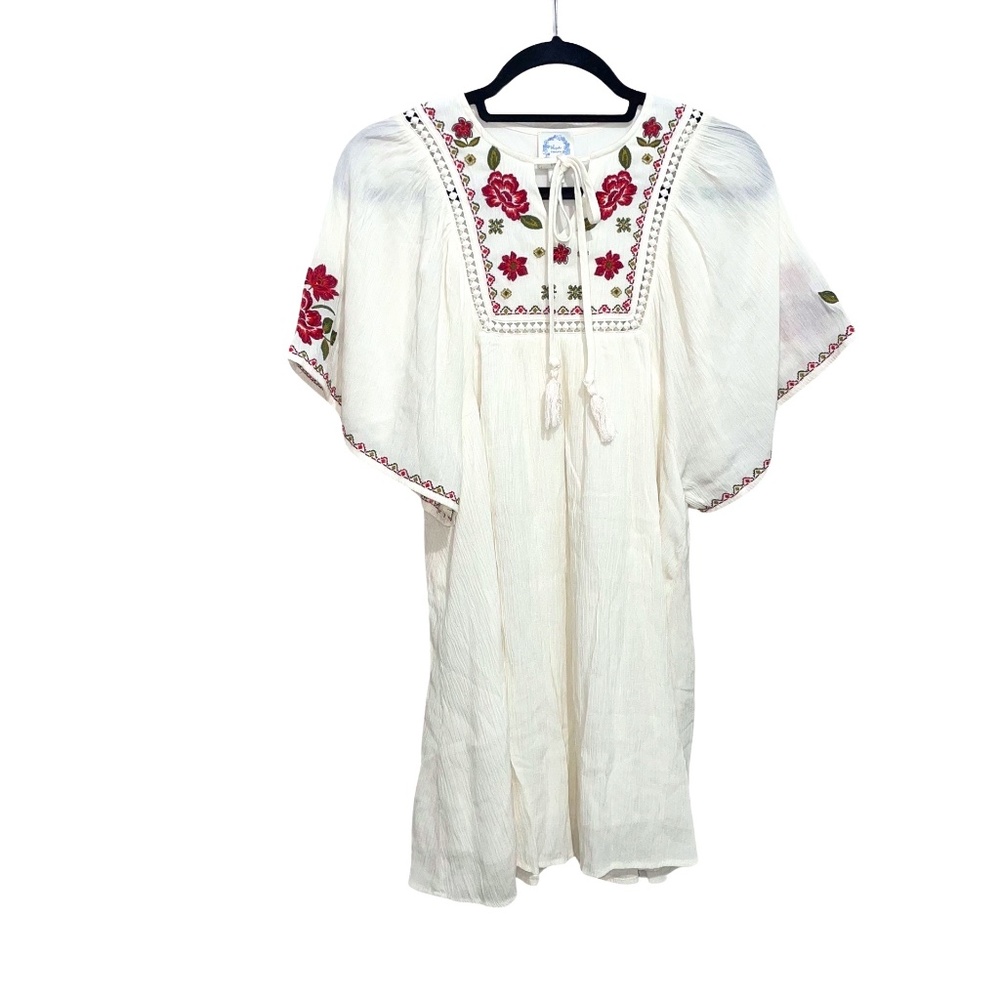 Blue Rain Women's Floral Embroidered Gauze Material  Lined Boho Blouse Sz XXS